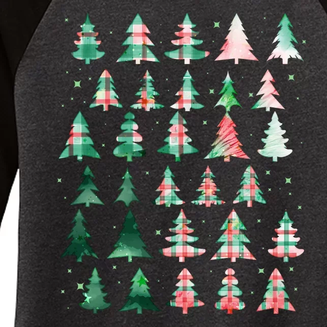 Festive Christmas Trees Patterns Mash Up Women's Tri-Blend 3/4-Sleeve Raglan Shirt