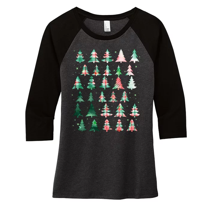 Festive Christmas Trees Patterns Mash Up Women's Tri-Blend 3/4-Sleeve Raglan Shirt