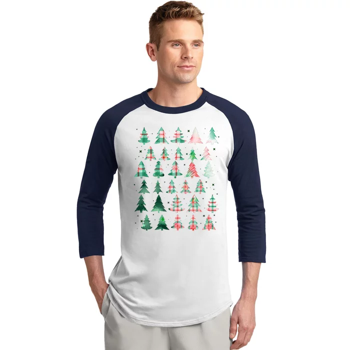 Festive Christmas Trees Patterns Mash Up Baseball Sleeve Shirt