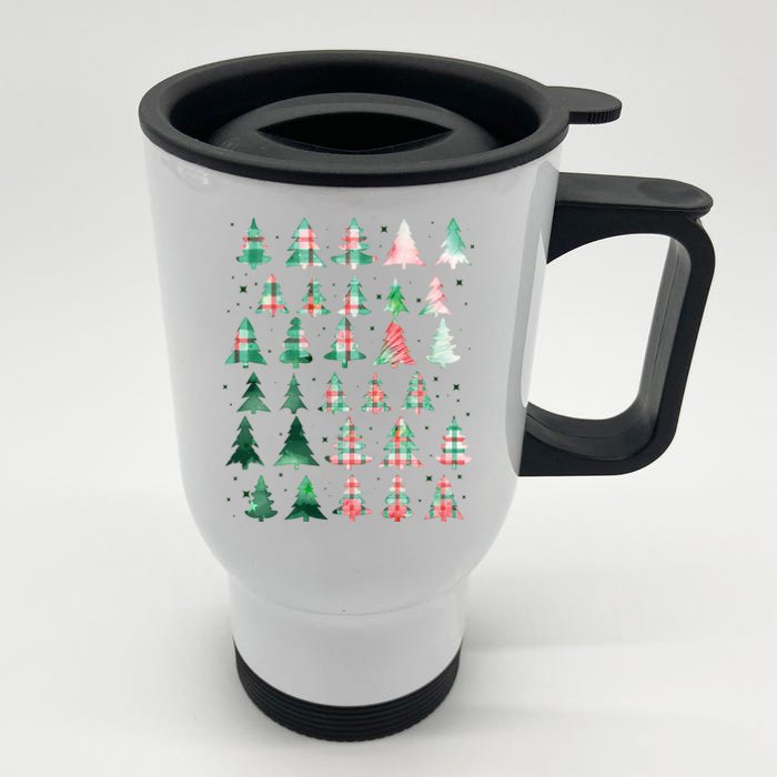 Festive Christmas Trees Patterns Mash Up Front & Back Stainless Steel Travel Mug