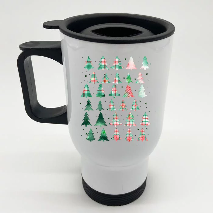 Festive Christmas Trees Patterns Mash Up Front & Back Stainless Steel Travel Mug