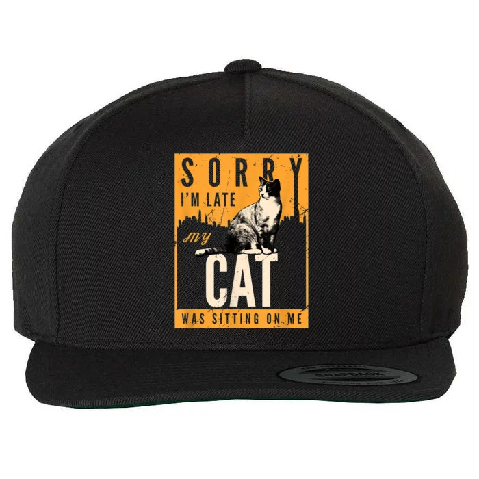 Funny Cat T S Sorry IM Late My Cat Was Sitting On Me Wool Snapback Cap