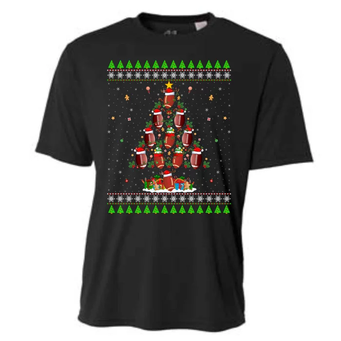 Football Christmas Tree Ugly Santa American Football Xmas Gift Cooling Performance Crew T-Shirt