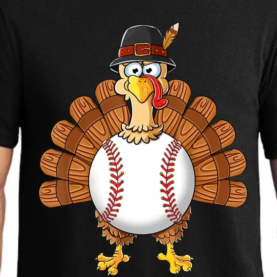 Funny Cute Turkey Baseball Thanksgiving Thankful Boys Gift Pajama Set