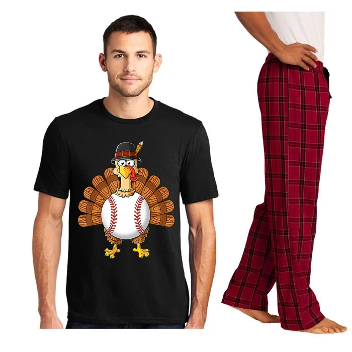 Funny Cute Turkey Baseball Thanksgiving Thankful Boys Gift Pajama Set