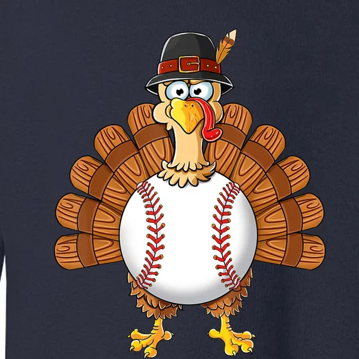 Funny Cute Turkey Baseball Thanksgiving Thankful Boys Gift Toddler Sweatshirt