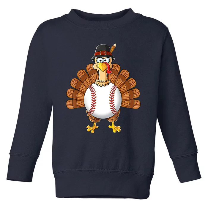 Funny Cute Turkey Baseball Thanksgiving Thankful Boys Gift Toddler Sweatshirt