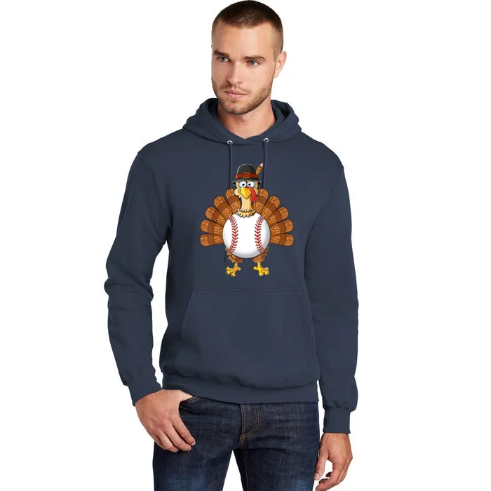 Funny Cute Turkey Baseball Thanksgiving Thankful Boys Gift Tall Hoodie