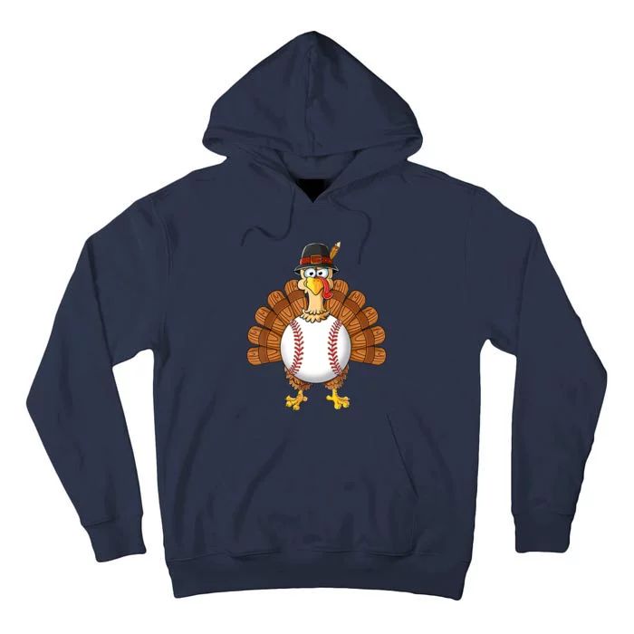 Funny Cute Turkey Baseball Thanksgiving Thankful Boys Gift Tall Hoodie