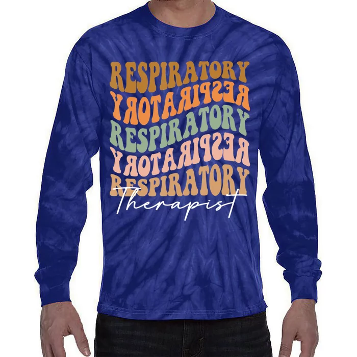 Funny Cute Thankful Respiratory Therapist Vintage Fall Vibes Autumn Tie-Dye Long Sleeve Shirt