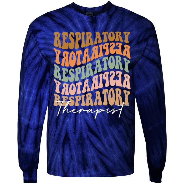 Funny Cute Thankful Respiratory Therapist Vintage Fall Vibes Autumn Tie-Dye Long Sleeve Shirt