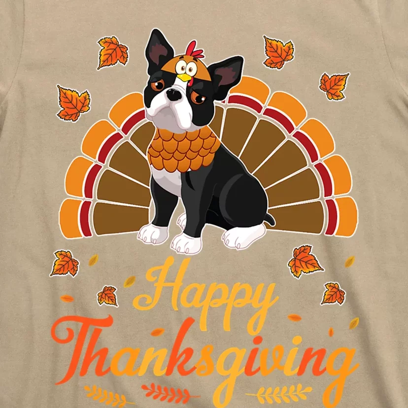 Funny Cute Turkey Boston Terrier Dog Happy Halloween Thanksgiving T-Shirt