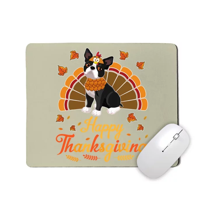 Funny Cute Turkey Boston Terrier Dog Happy Halloween Thanksgiving Mousepad