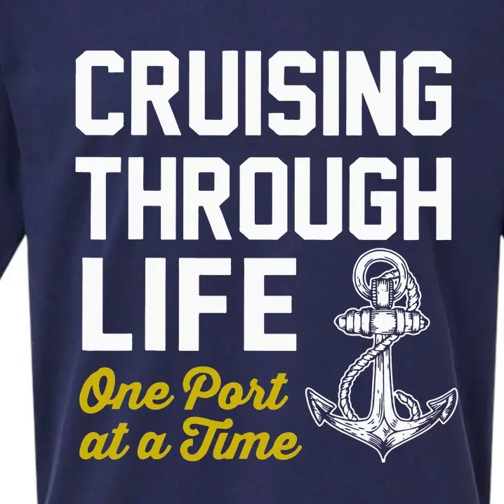 funny Cruising through life one port at a time Sueded Cloud Jersey T-Shirt