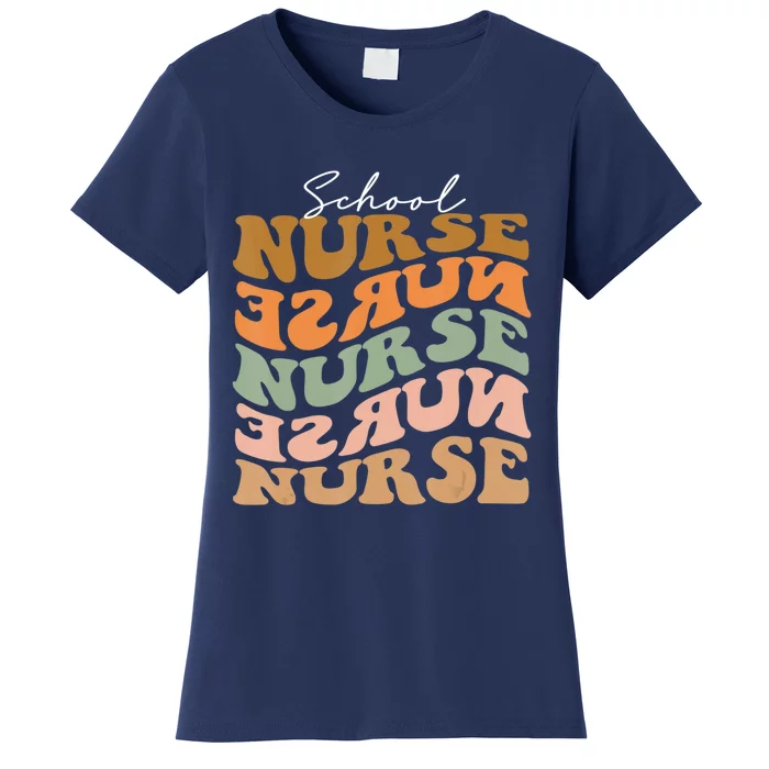 Funny Cute Thankful School Nurse Vintage Fall Vibes Autumn Leaves Women's T-Shirt