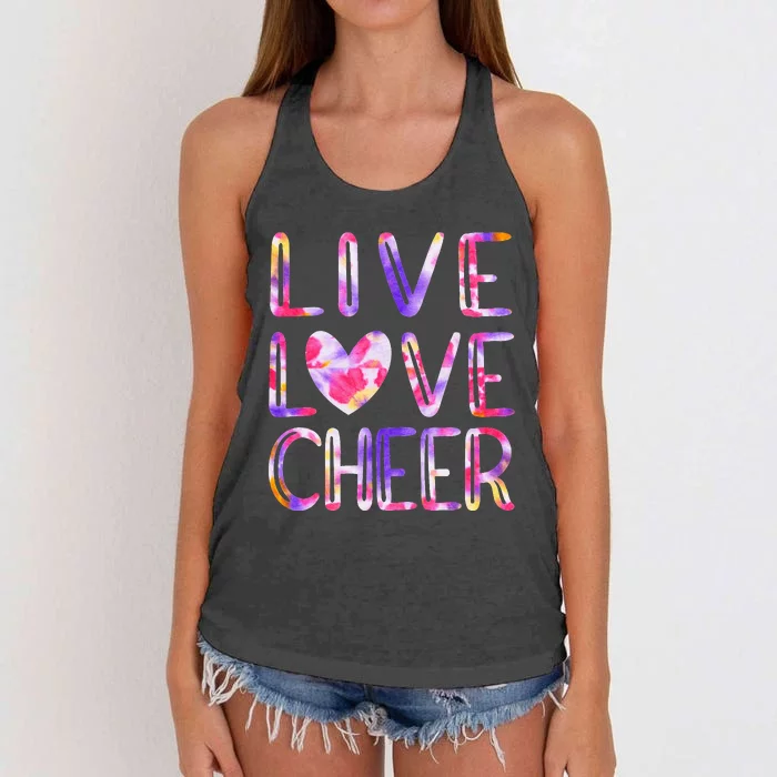 Funny Cheerleading Tie Dye Cheer Love Cheer Mom Women's Knotted Racerback Tank