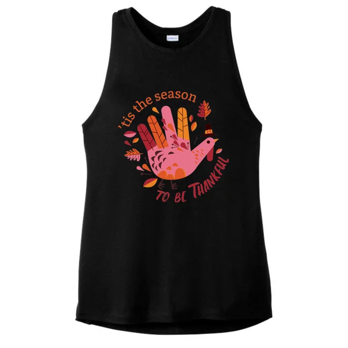 Funny Cute Thankful Season Turkey Ladies Tri-Blend Wicking Tank