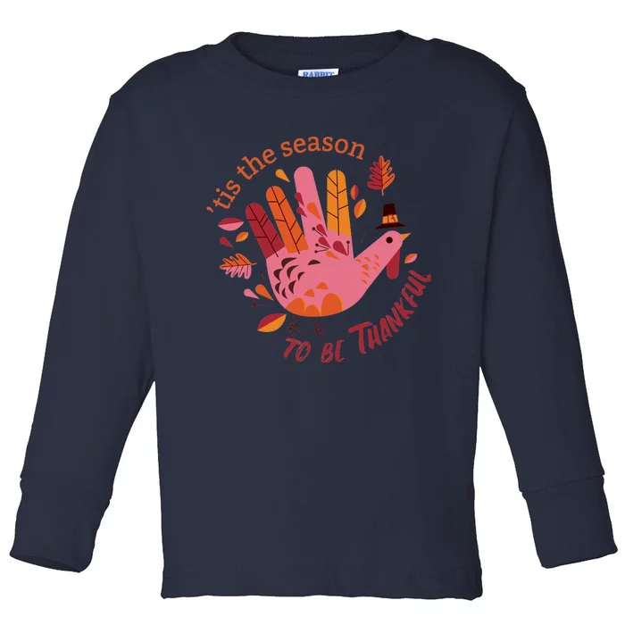 Funny Cute Thankful Season Turkey Toddler Long Sleeve Shirt