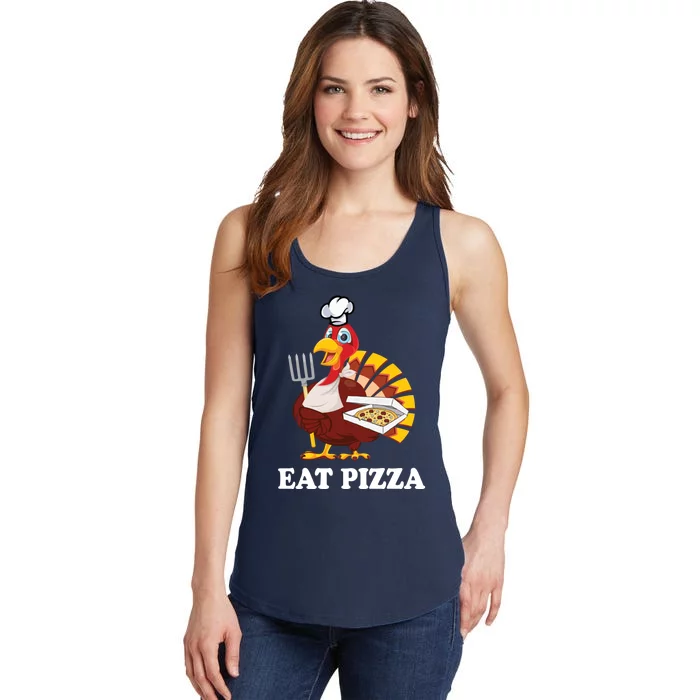 Funny Cute Turkey Eat Pizza Thanksgiving Turkey Day Costume Gift Ladies Essential Tank