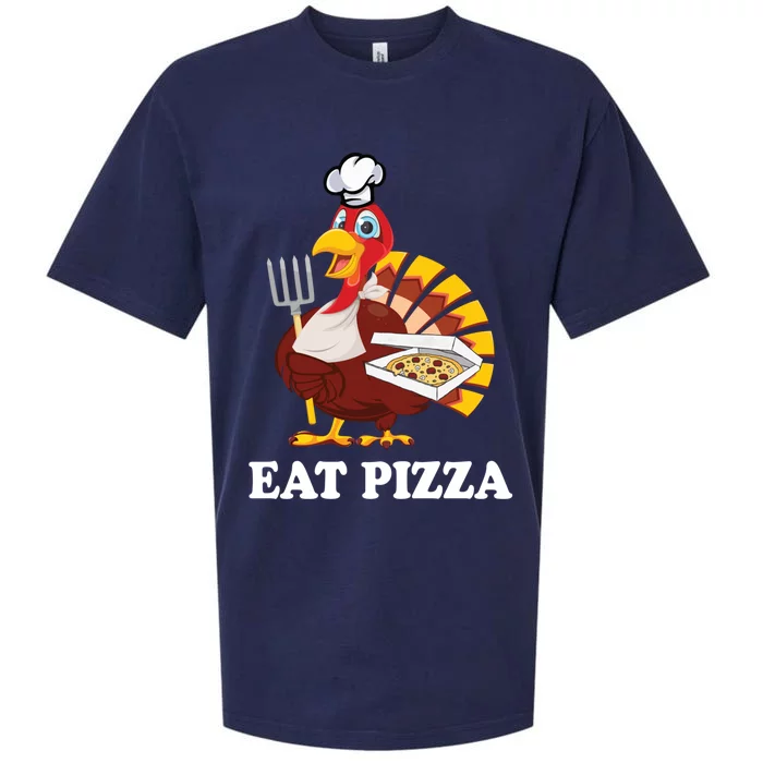 Funny Cute Turkey Eat Pizza Thanksgiving Turkey Day Costume Gift Sueded Cloud Jersey T-Shirt