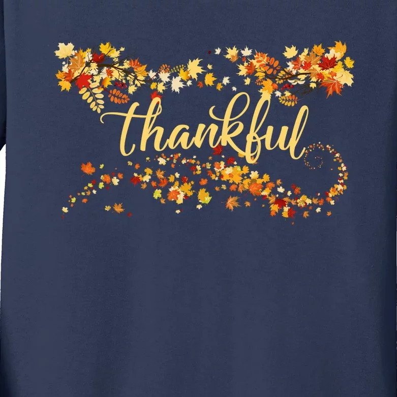 Funny Cute Thankful Thanksgiving Fall Autumn Leaves Kids Long Sleeve Shirt