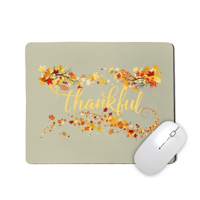 Funny Cute Thankful Thanksgiving Fall Autumn Leaves Mousepad