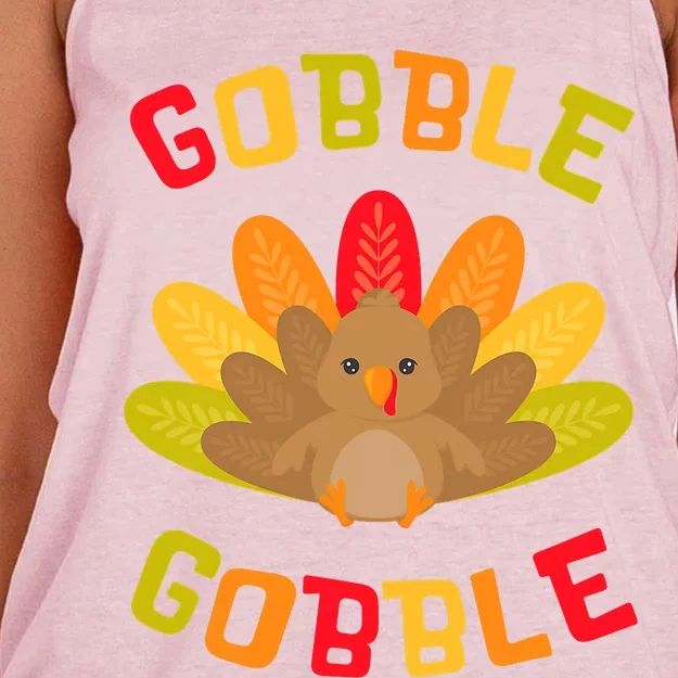 Funny Cute Thanksgiving Toddler Girl Boy Turkey Gobble Women's Knotted Racerback Tank