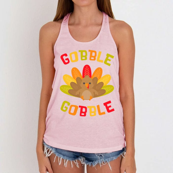 Funny Cute Thanksgiving Toddler Girl Boy Turkey Gobble Women's Knotted Racerback Tank