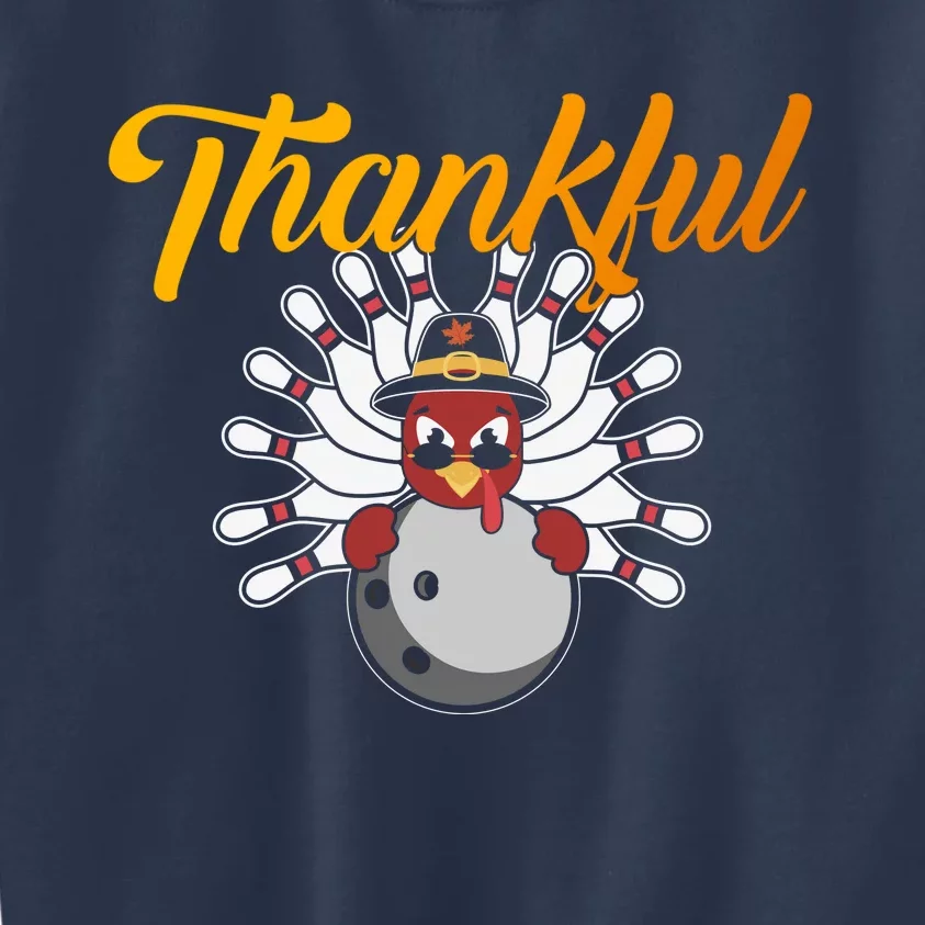 Funny Cute Thankful Turkey Bowling Face, Thankful Grateful Blessed Autumn Fall 2 Kids Sweatshirt