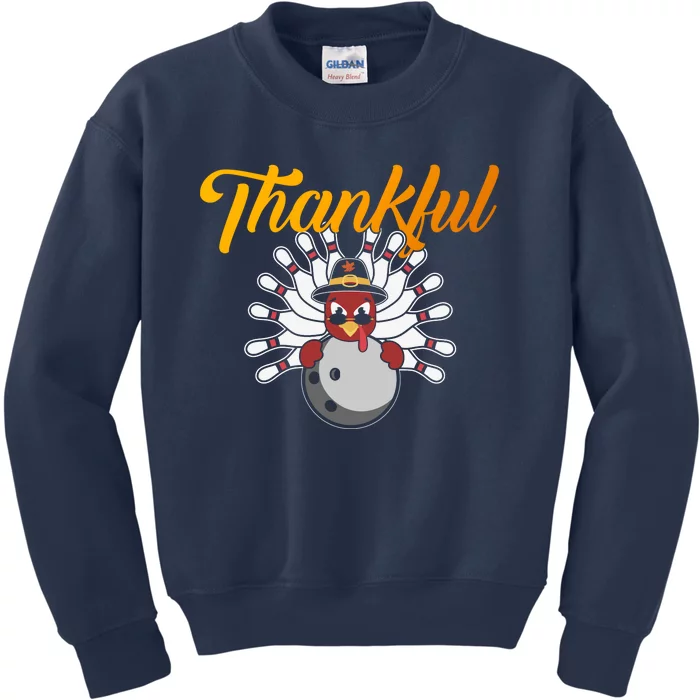 Funny Cute Thankful Turkey Bowling Face, Thankful Grateful Blessed Autumn Fall 2 Kids Sweatshirt