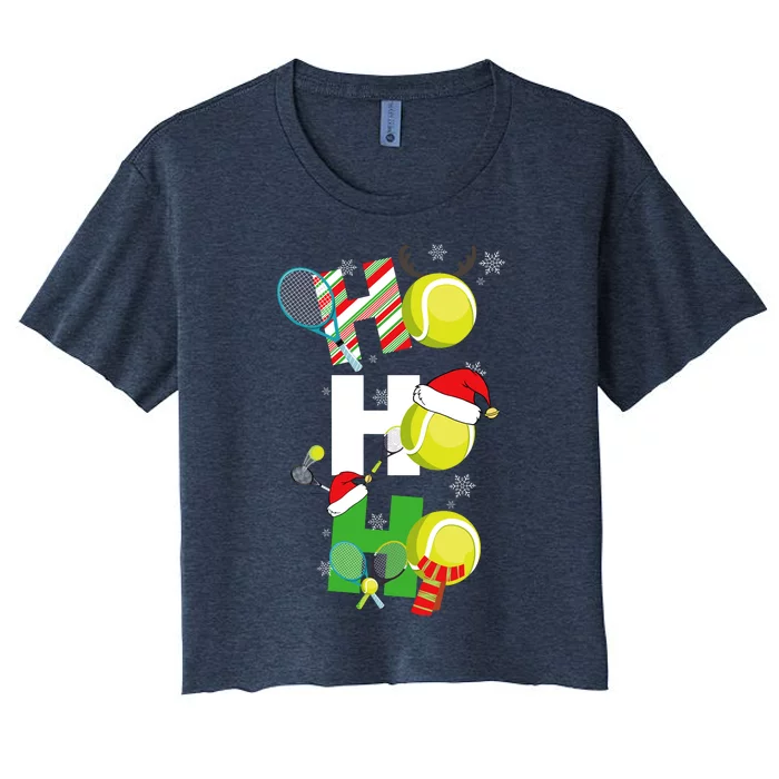 Funny Christmas Tennis Pajamas Player Matching Racket Xmas Women's Crop Top Tee