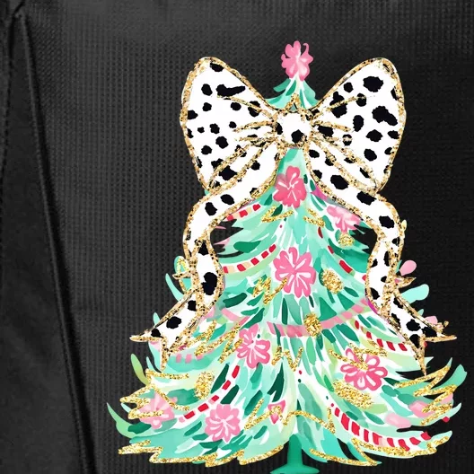 Floral Christmas Tree Leopard Coquette Bow Christmas Tree Sweat City Backpack