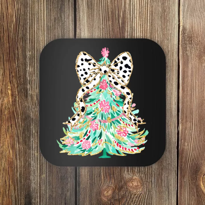 Floral Christmas Tree Leopard Coquette Bow Christmas Tree Sweat Coaster