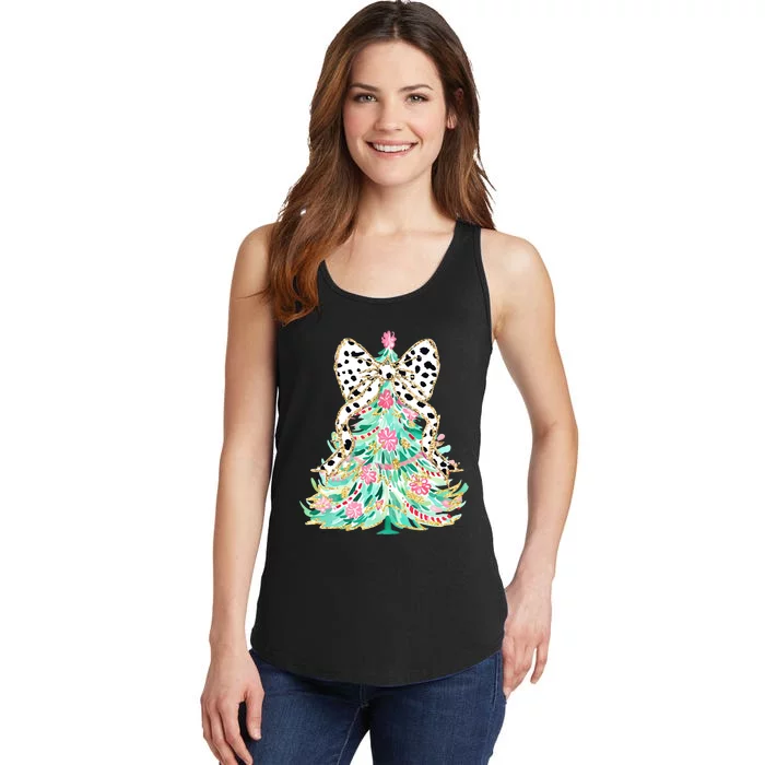 Floral Christmas Tree Leopard Coquette Bow Christmas Tree Sweat Ladies Essential Tank