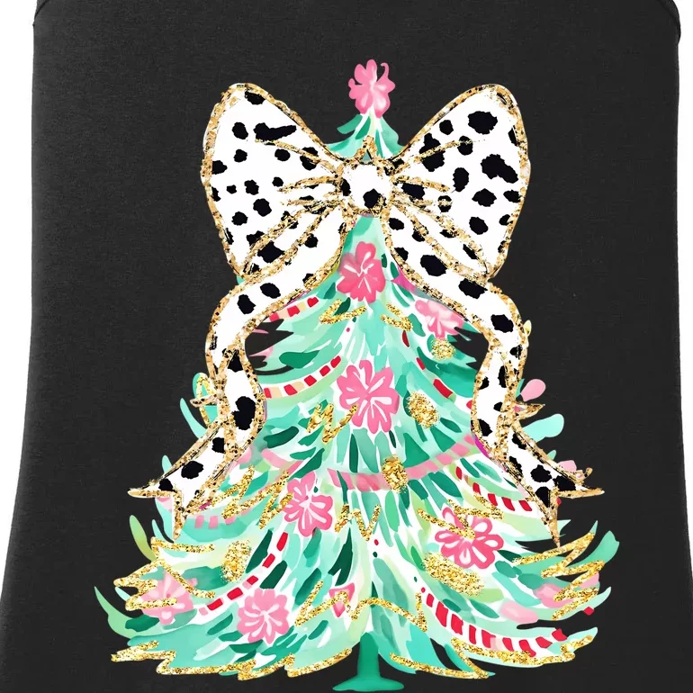 Floral Christmas Tree Leopard Coquette Bow Christmas Tree Sweat Ladies Essential Tank