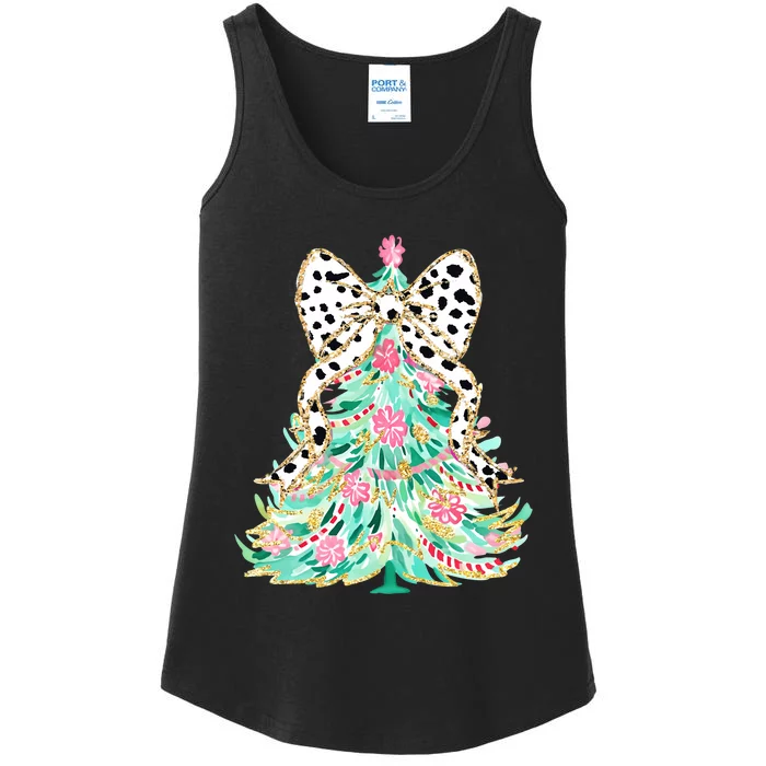 Floral Christmas Tree Leopard Coquette Bow Christmas Tree Sweat Ladies Essential Tank