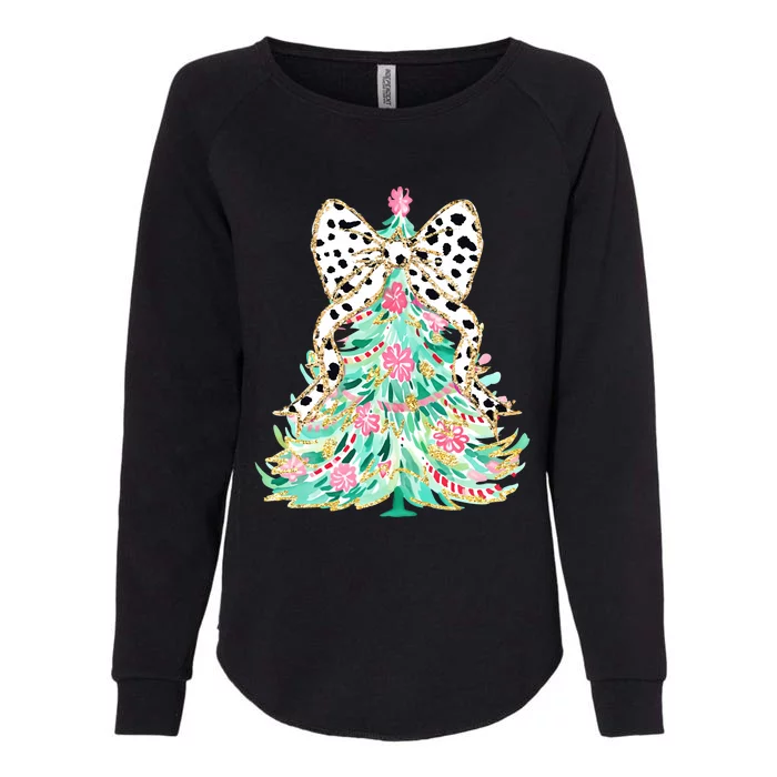 Floral Christmas Tree Leopard Coquette Bow Christmas Tree Sweat Womens California Wash Sweatshirt