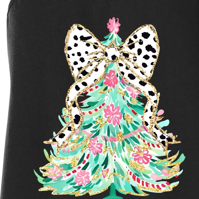 Floral Christmas Tree Leopard Coquette Bow Christmas Tree Sweat Women's Racerback Tank