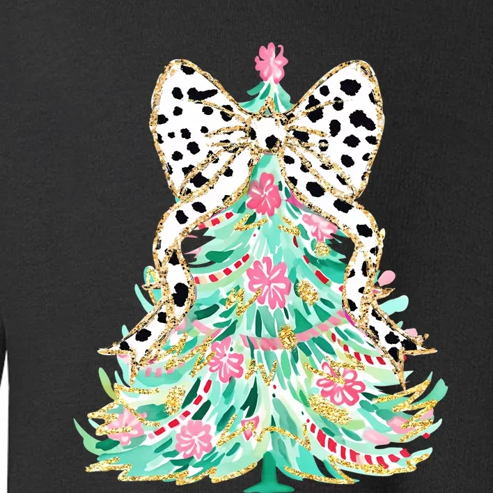 Floral Christmas Tree Leopard Coquette Bow Christmas Tree Sweat Toddler Sweatshirt