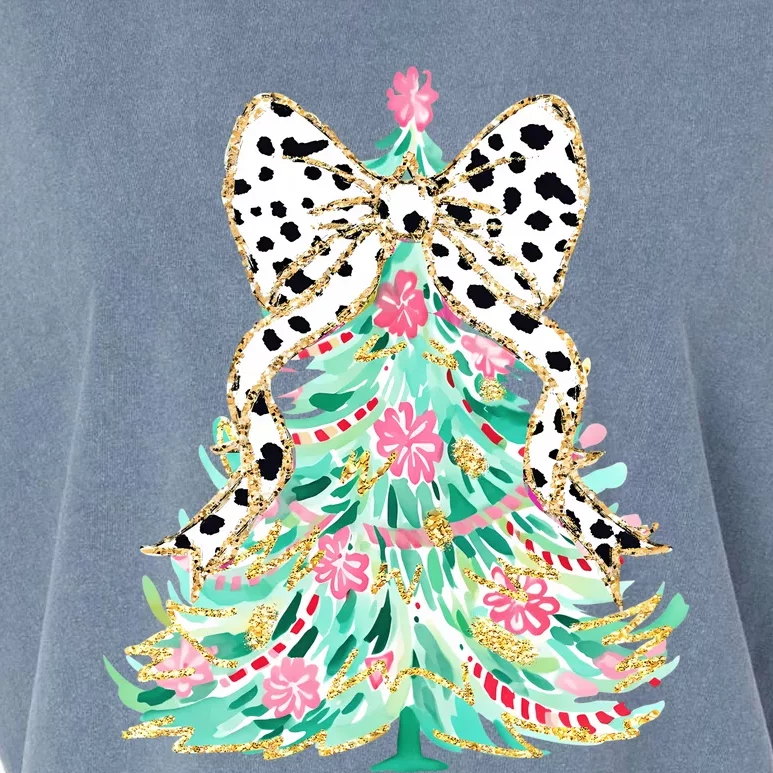 Floral Christmas Tree Leopard Coquette Bow Christmas Tree Sweat Garment-Dyed Women's Muscle Tee