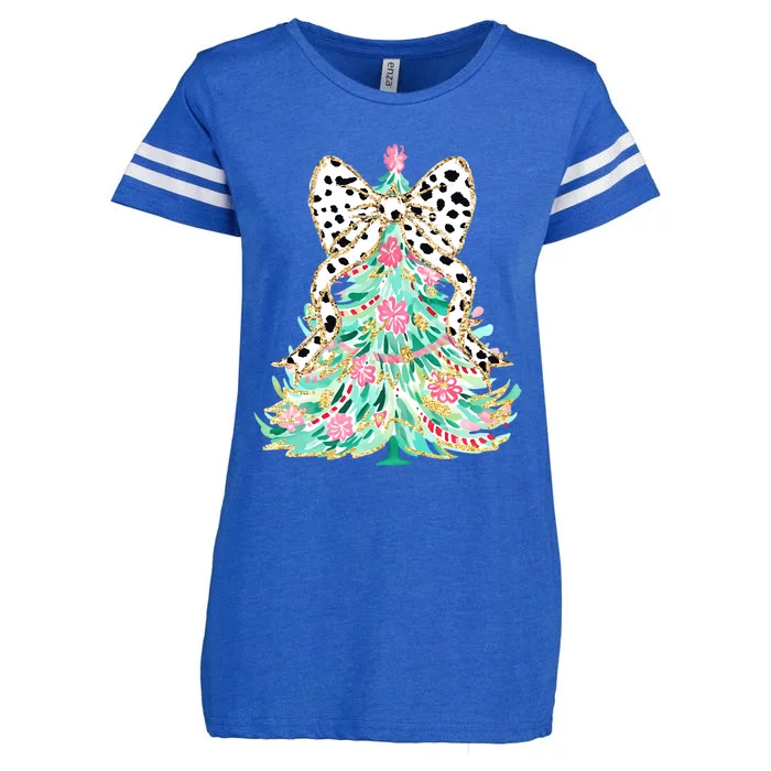 Floral Christmas Tree Leopard Coquette Bow Christmas Tree Sweat Enza Ladies Jersey Football T-Shirt