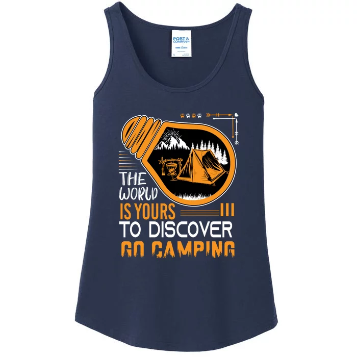 Funny Camp The World Is Yours To Discover Go Camping Gift Ladies Essential Tank