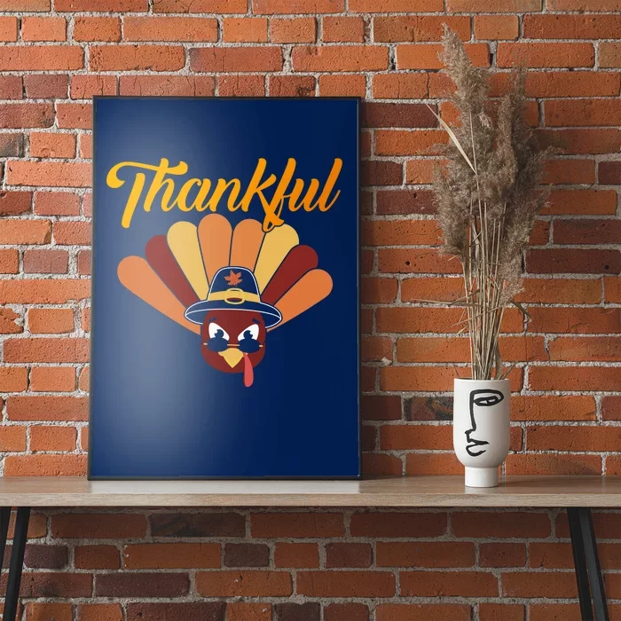 Funny Cute Thankful Turkey Faces, Thankful Pumpkin Pie Thanksgiving Poster