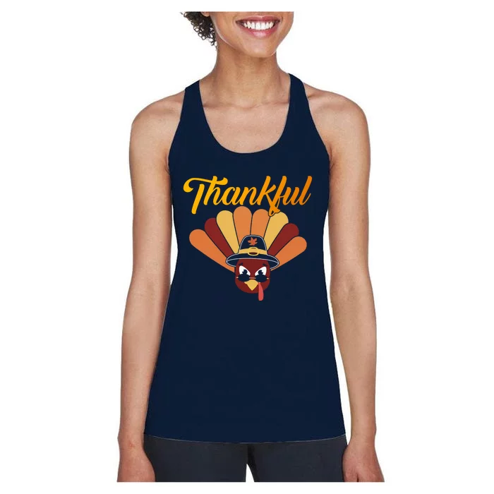 Funny Cute Thankful Turkey Faces, Thankful Pumpkin Pie Thanksgiving Women's Racerback Tank