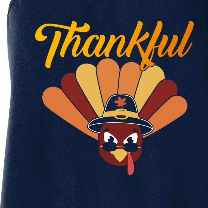 Funny Cute Thankful Turkey Faces, Thankful Pumpkin Pie Thanksgiving Women's Racerback Tank