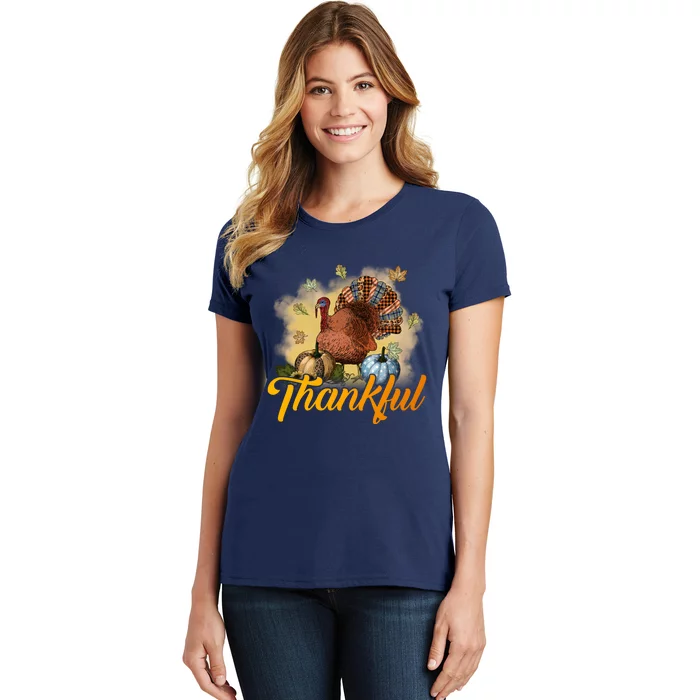 Funny Cute Thankful Turkey Gobble Gobble, Thankful Grateful Blessed Autumn Fall Women's T-Shirt