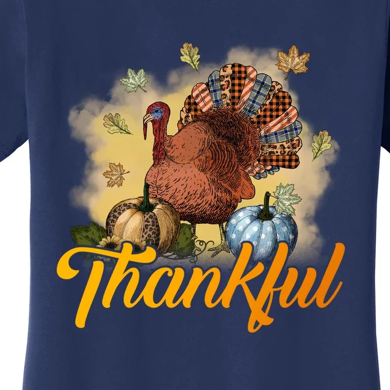 Funny Cute Thankful Turkey Gobble Gobble, Thankful Grateful Blessed Autumn Fall Women's T-Shirt