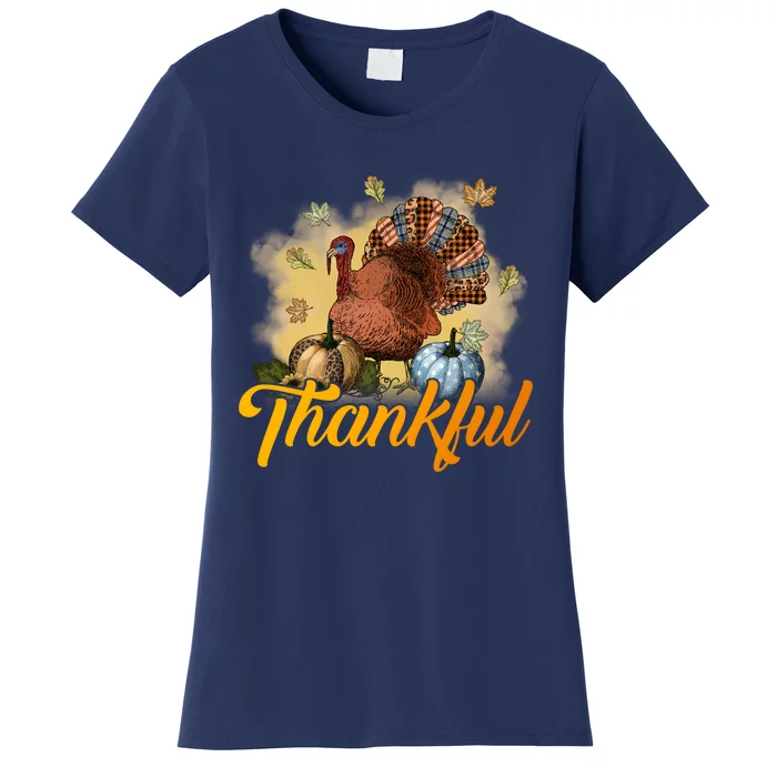 Funny Cute Thankful Turkey Gobble Gobble, Thankful Grateful Blessed Autumn Fall Women's T-Shirt