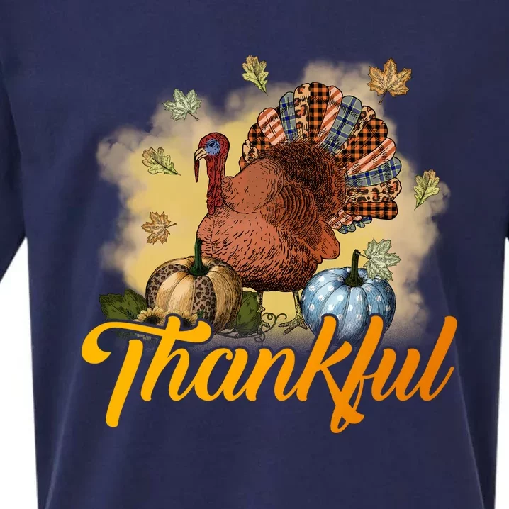 Funny Cute Thankful Turkey Gobble Gobble, Thankful Grateful Blessed Autumn Fall Sueded Cloud Jersey T-Shirt