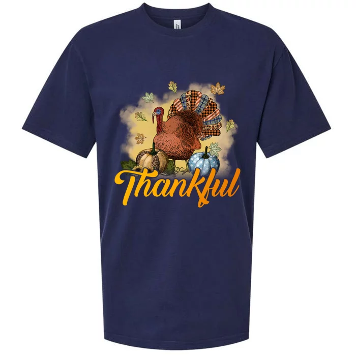 Funny Cute Thankful Turkey Gobble Gobble, Thankful Grateful Blessed Autumn Fall Sueded Cloud Jersey T-Shirt